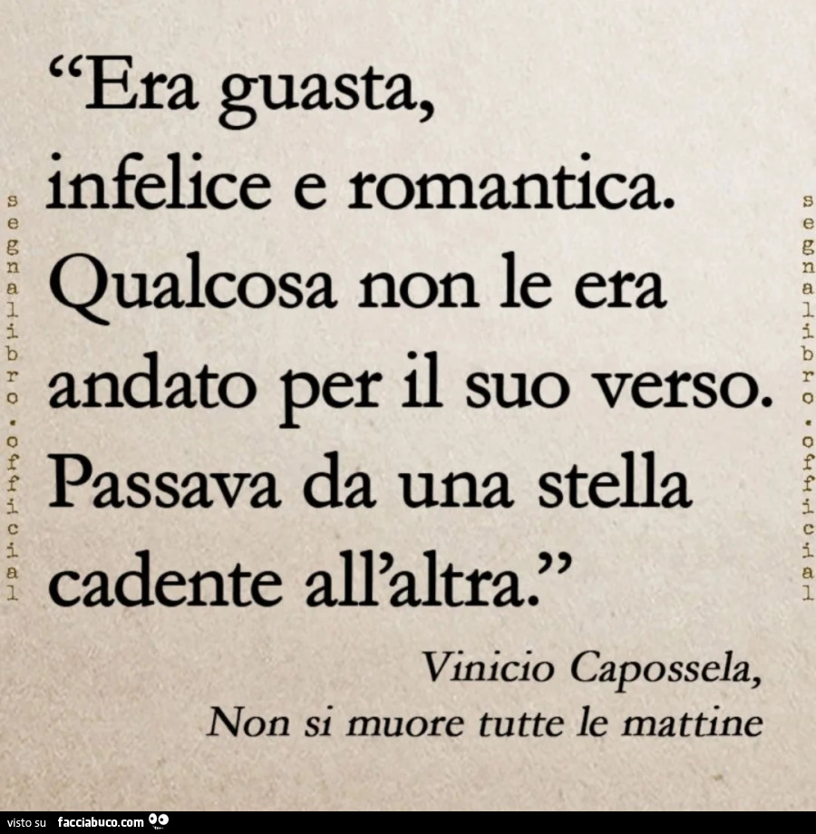 Era guasta, infelice e romantica. Qualcosa non le era andato per il suo verso. Passava da una stella cadente all'altra. Vinicio Capossela