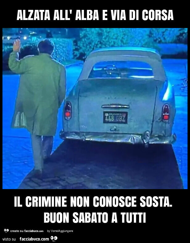 Alzata all' alba e via di corsa il crimine non conosce sosta. Buon sabato a tutti