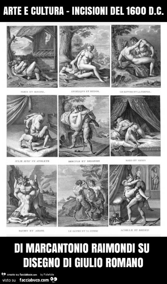 Arte e cultura - incisioni del 1600 d. C. Di marcantonio raimondi su disegno di giulio romano