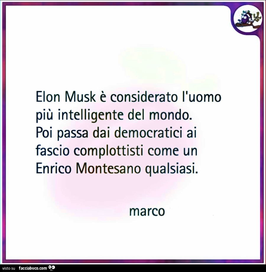 Elon Musk è considerato l'uomo più intelligente del mondo. Poi passa dai democratici ai fascio complottisti come un enrico montesano qualsiasi