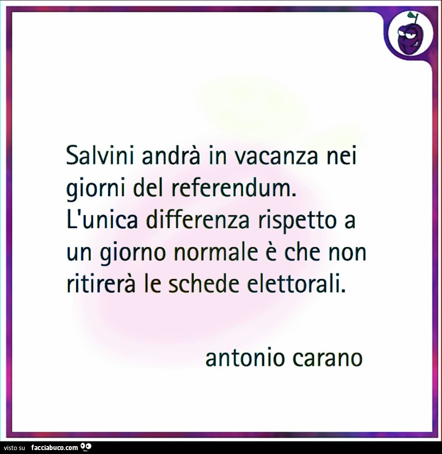 Salvini andrà in vacanza nei giorni del referendum. L'unica differenza rispetto a un giorno normale è che non ritirerà le schede elettorali