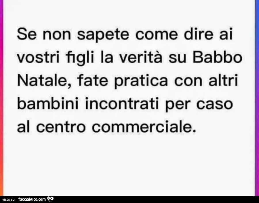 Se non sapete come dire ai vostri figli la verità su babbo natale, fate pratica con altri bambini incontrati per caso al centro commerciale