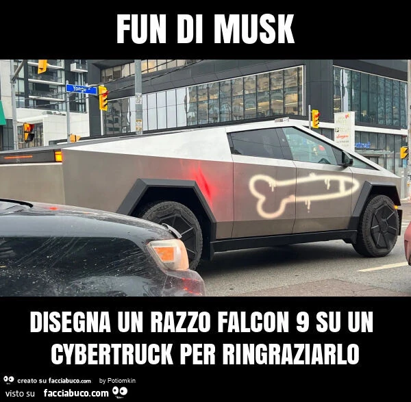 Fun di musk disegna un razzo falcon 9 su un cibertruck per ringraziarlo