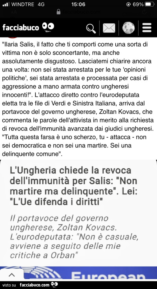 L'ungheria chiede la revoca dell'immunità per Salis