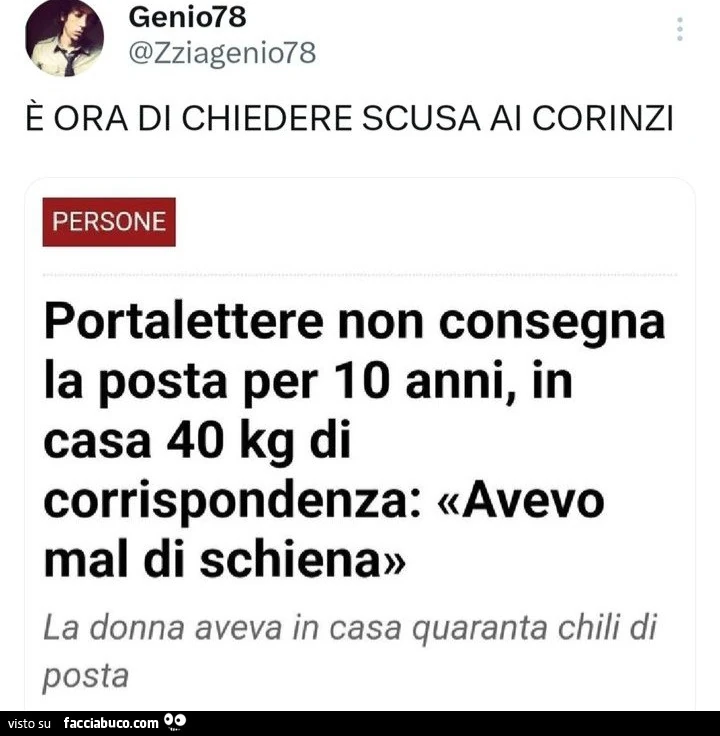 ร ora di chiedere scusa ai corin. Portalettere non consegna la posta per 10 anni, in casa 40 kg di corrispondenza: avevo mal di schiena
