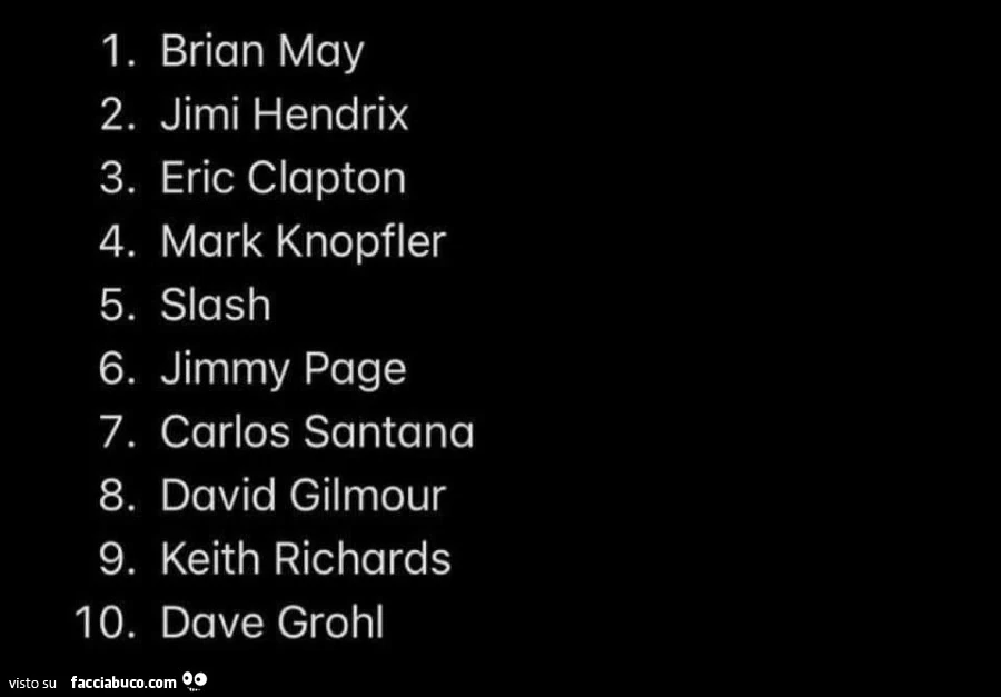Brian May, Jimi Hendrix, Eric Clapton, Mark Knopfler