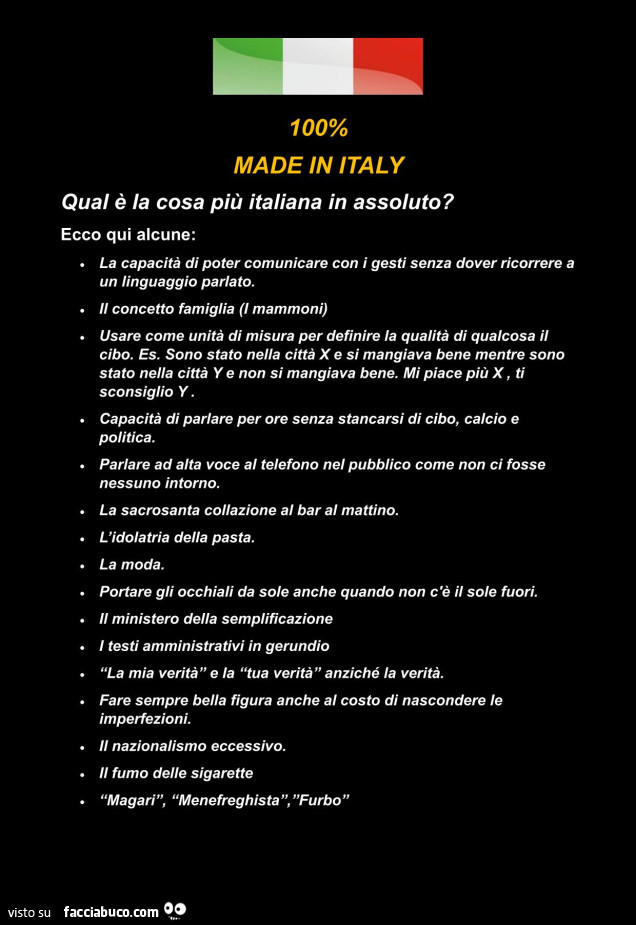 100% made in italy qual è la cosa più italiana in assoluto? Ecco qui alcune