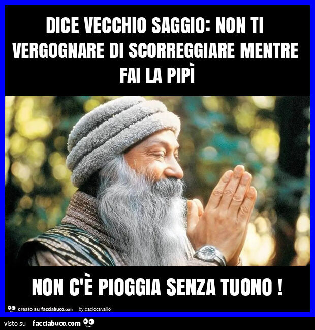 Dice vecchio saggio: non ti vergognare di scorreggiare mentre fai la pipì non c'è pioggia senza tuono