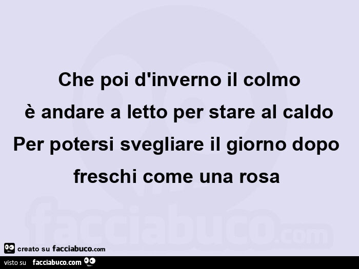 Che poi d'inverno il colmo è andare a letto per stare al caldo per potersi svegliare il giorno dopo freschi come una rosa