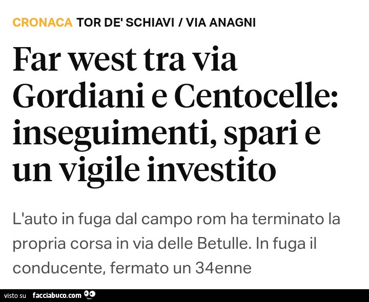 Far west tra via gordiani e centocelle: inseguimenti, spari e un vigile investito