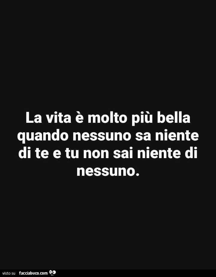 La vita è molto più bella quando nessuno sa niente di te e tu non sai niente di nessuno