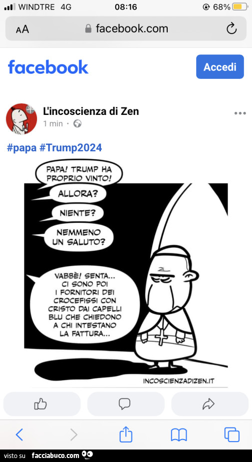 Papa! Trump ha poprio vinto! Allora? Niente? Nemmeno un saluto?