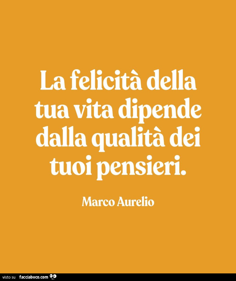 La felicità della tua vita dipende dalla qualità dei tuoi pensieri. Marco Aurelio