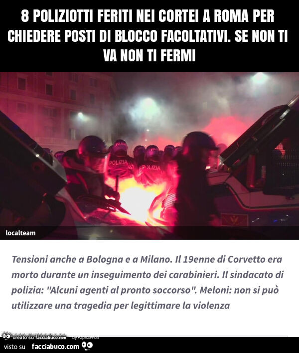 8 poliziotti feriti nei cortei a roma per chiedere posti di blocco facoltativi. Se non ti va non ti fermi