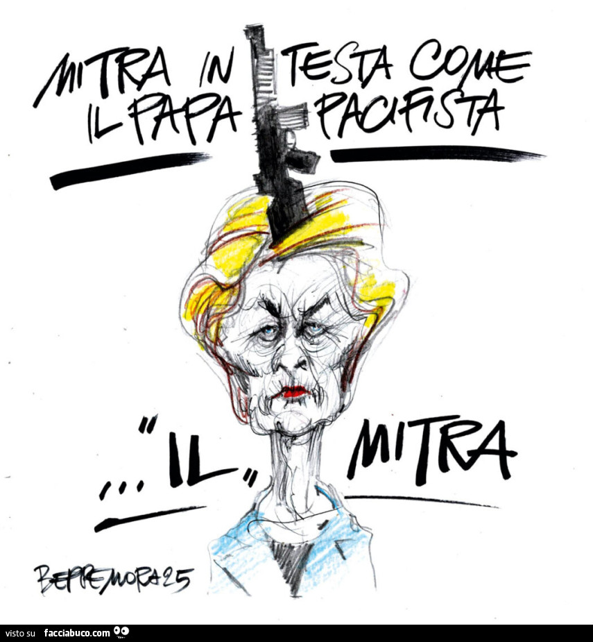 Mitra in testa come il papa pacifista