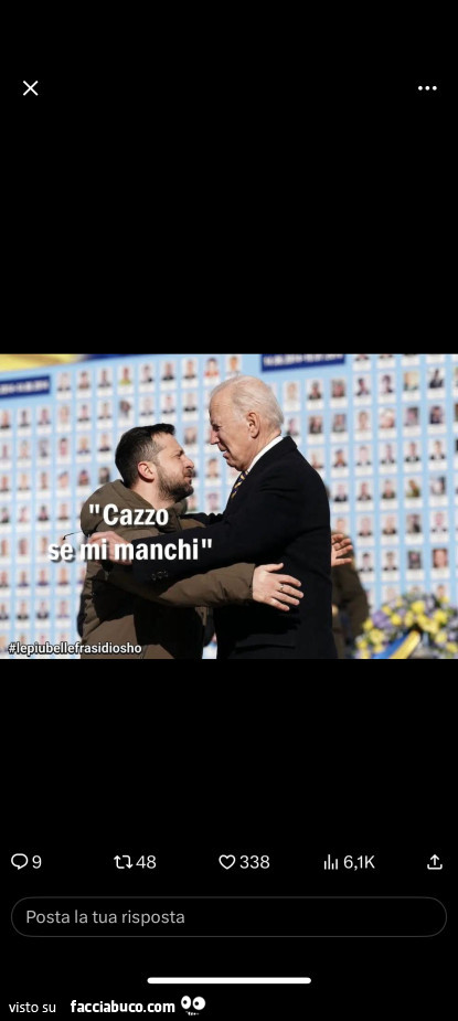 Zelenskyi a Biden: cazzo se mi manchi