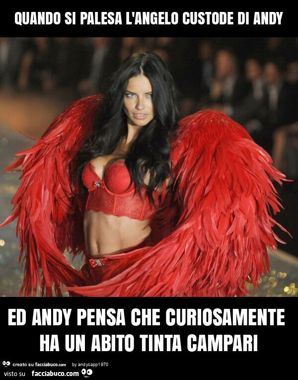 Quando si palesa l'angelo custode di andy ed andy pensa che curiosamente ha un abito tinta campari