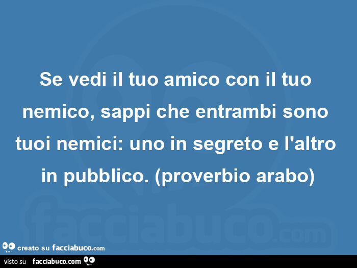 Se vedi il tuo amico con il tuo nemico, sappi che entrambi sono tuoi nemici: uno in segreto e l'altro in pubblico. (Proverbio arabo)