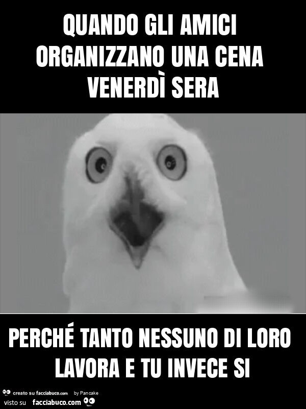 Quando gli amici organizzano una cena venerdì sera perché tanto nessuno di loro lavora e tu invece si