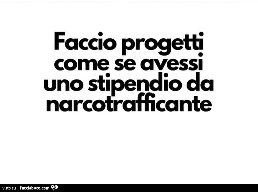 Faccio progetti come se avessi uno stipendio da narcotrafficante