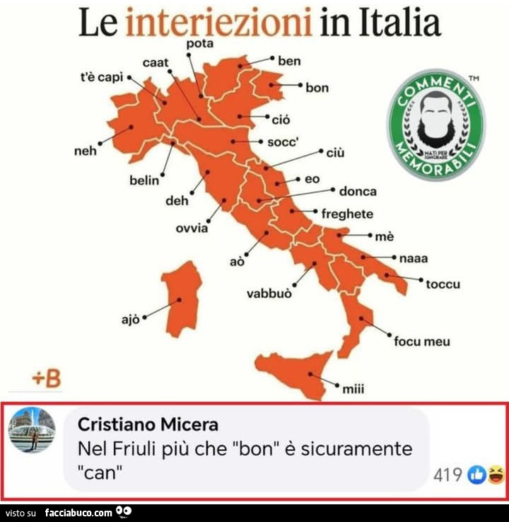 Le interiezioni in italia. Nel friuli più che bon è sicuramente can