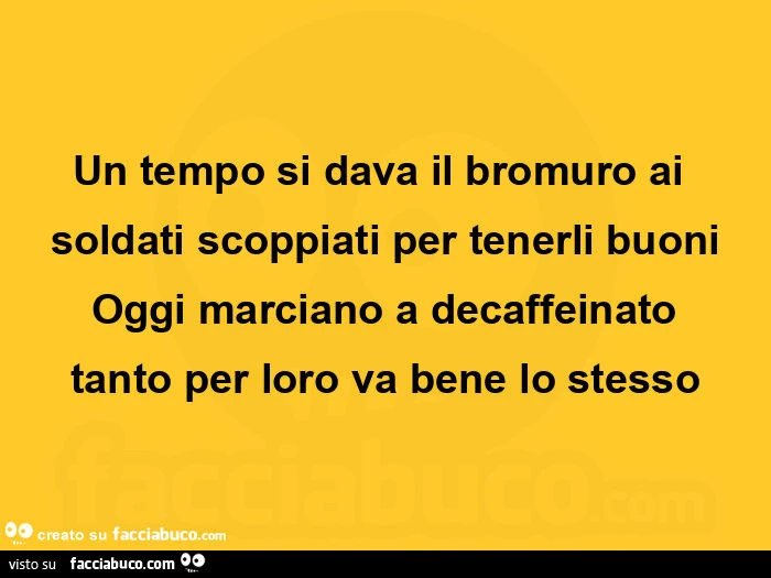 Un tempo si dava il bromuro ai soldati scoppiati per tenerli buoni oggi marciano a decaffeinato tanto per loro va bene lo stesso