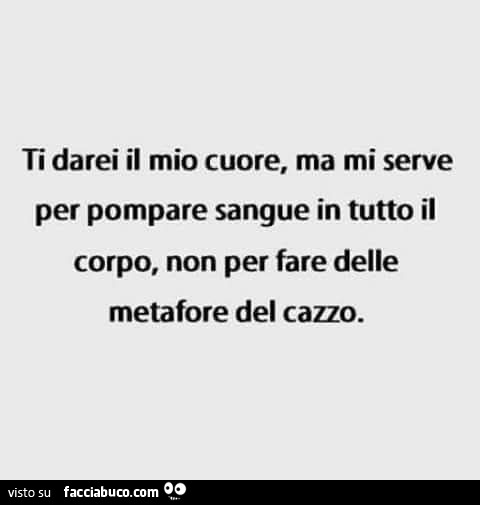 Ti darei il mio cuore, ma mi serve per pompare sangue in tutto il corpo, non per fare delle metafore del cazzo