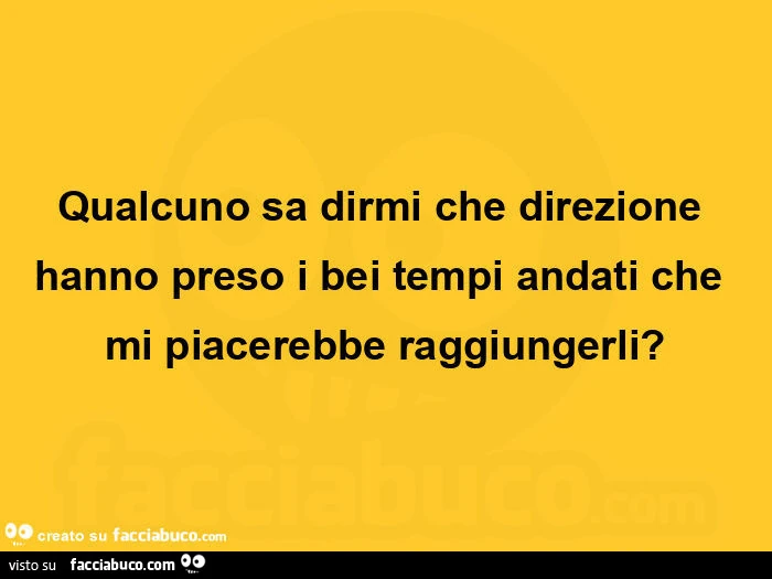 Qualcuno sa dirmi che direzione hanno preso i bei tempi andati che mi piacerebbe raggiungerli?