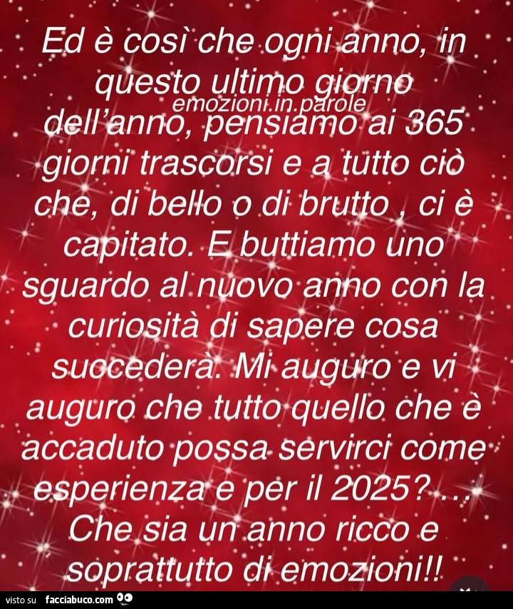 Ed è così che ogni anno, in questo ultimo giorno dell'anno pensiamo ai 365 giorni trascorsi