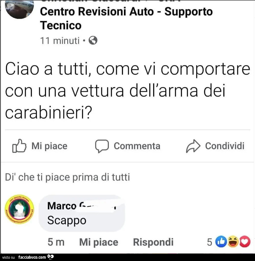 Ciao a tutti, come vi comportare con una vettura dell'arma dei carabinieri? Scappo