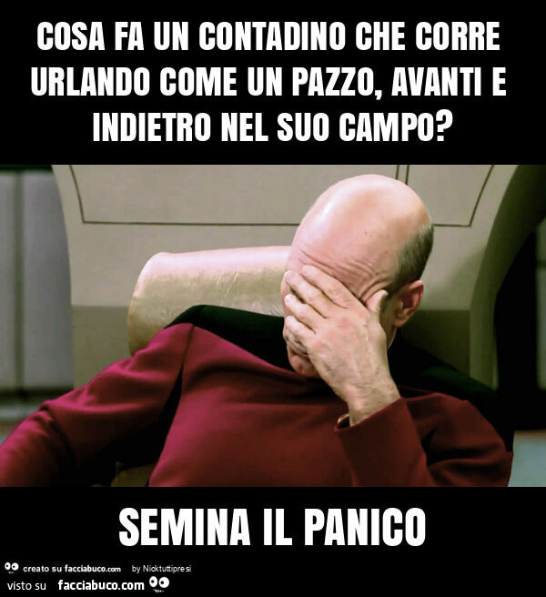 Cosa fa un contadino che corre urlando come un pazzo, avanti e indietro nel suo campo? Semina il panico