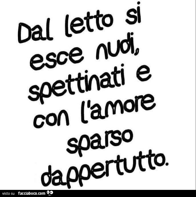 Dal letto si esce nudi spettinati e con l'amore sparso dappertutto