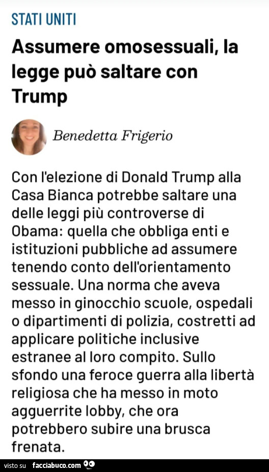 Assumere omosessuali, la legge può saltare con trump