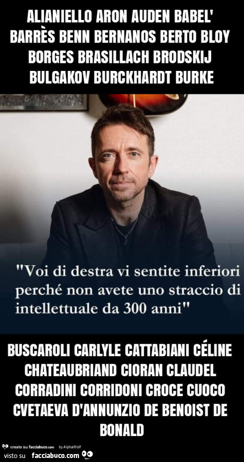 Alianiello aron auden babel' barrès benn bernanos berto bloy borges brasillach brodskij bulgakov burckhardt burke buscaroli carlyle cattabiani céline chateaubriand cioran claudel corradini corridoni croce cuoco cvetaeva d'annunzio de benoist de 