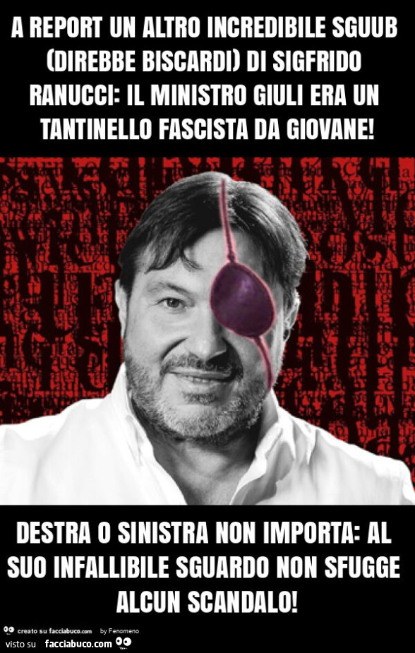 A report un altro incredibile sguub (direbbe biscardi) di sigfrido ranucci: il ministro giuli era un tantinello fascista da giovane! Destra o sinistra non importa: al suo infallibile sguardo non sfugge alcun scandalo