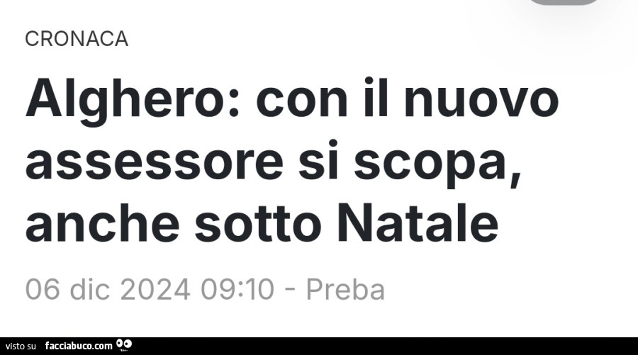 Alghero: con il nuovo assessore si scopa, anche sotto natale