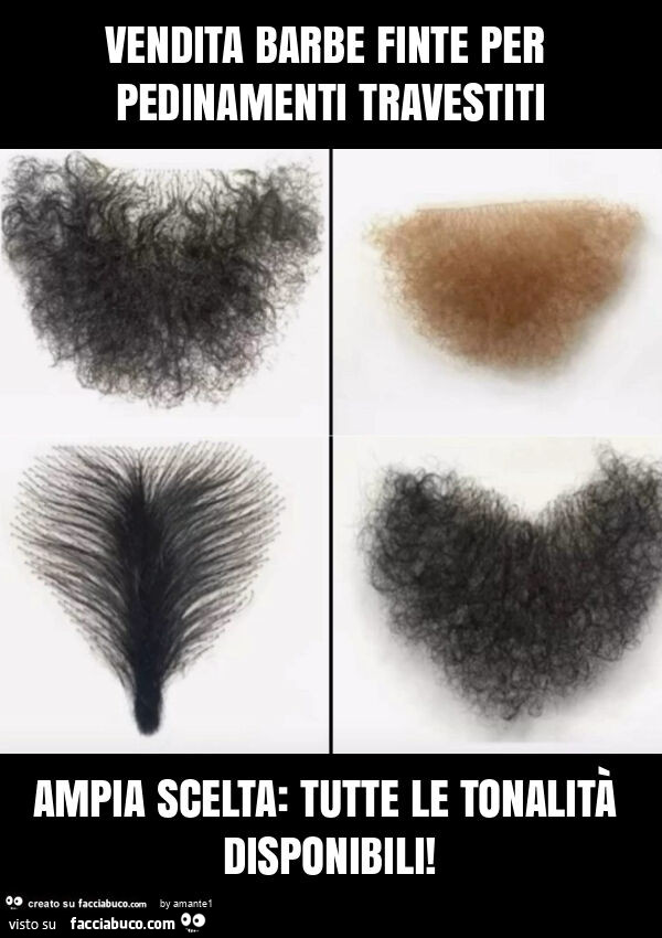 Vendita barbe finte per pedinamenti travestiti ampia scelta: tutte le tonalità disponibili