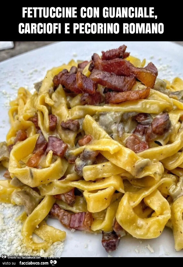 Fettuccine con guanciale, carciofi e pecorino romano