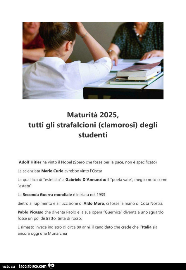 Maturitร 2025, tutti gli strafalcioni clamorosi degli studenti