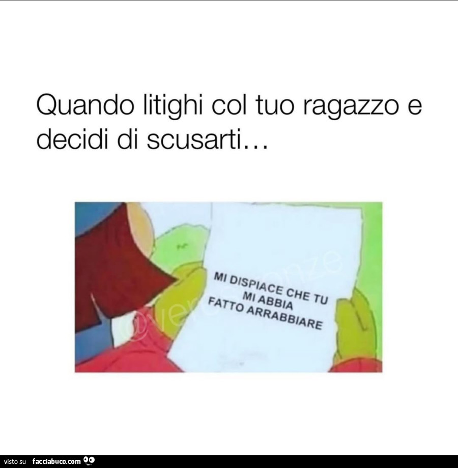 Quando litighi col tuo ragazzo e decidi di scusarti… mi dispiace che tu mi abbia farto arrabbiare