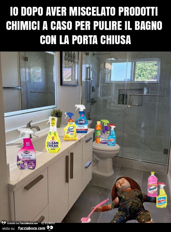 Io dopo aver miscelato prodotti chimici a caso per pulire il bagno con la porta chiusa