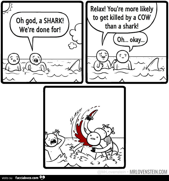 Oh god, a shark! Relax! You are more likely to get killed by a cow than a shark