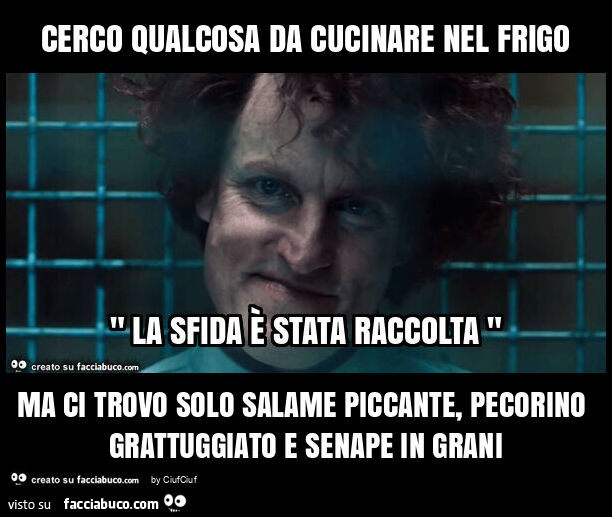 Cerco qualcosa da cucinare nel frigo ma ci trovo solo salame piccante, pecorino grattuggiato e senape in grani