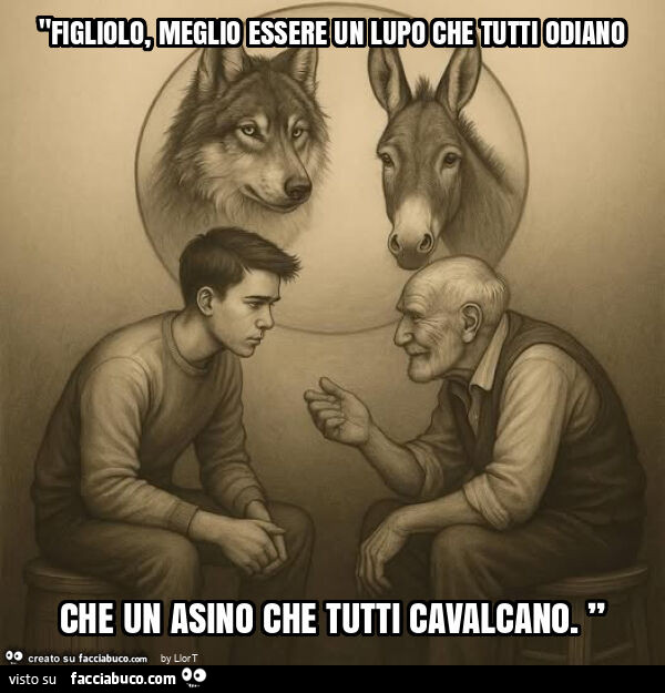 "figliolo, meglio essere un lupo che tutti odiano che un asino che tutti cavalcano. ”