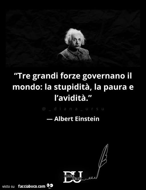 Tre grandi forze governano il mondo: la stupidità, la paura e l'avidità. Albert Einstein