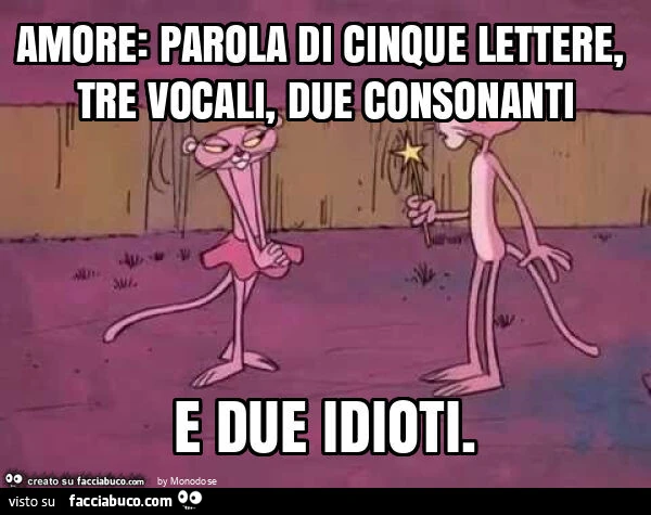 Amore: parola di cinque lettere, tre vocali, due consonanti e due idioti