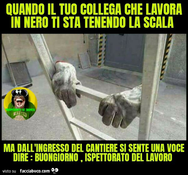 Quando il tuo collega che lavora in nero ti sta tenendo la scala ma dall'ingresso del cantiere si sente