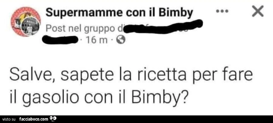 Salve, sapete la ricetta per fare il gasolio con il bimby?