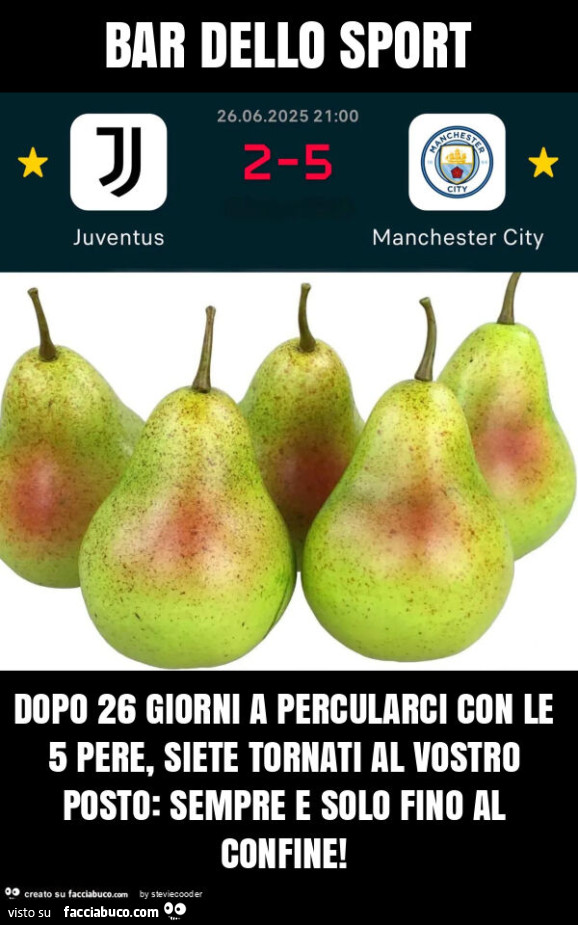 Bar dello sport dopo 26 giorni a percularci con le 5 pere, siete tornati al vostro posto: sempre e solo fino al confine