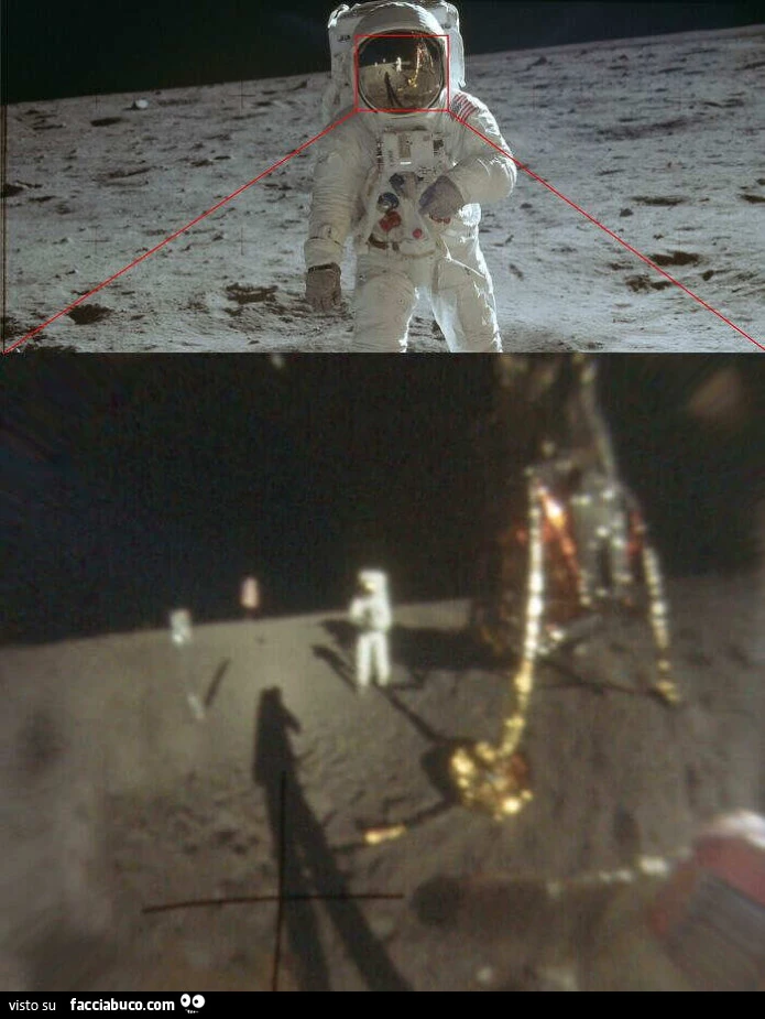 Fotografia dell'astronauta sulla luna con riflesso nel casco
